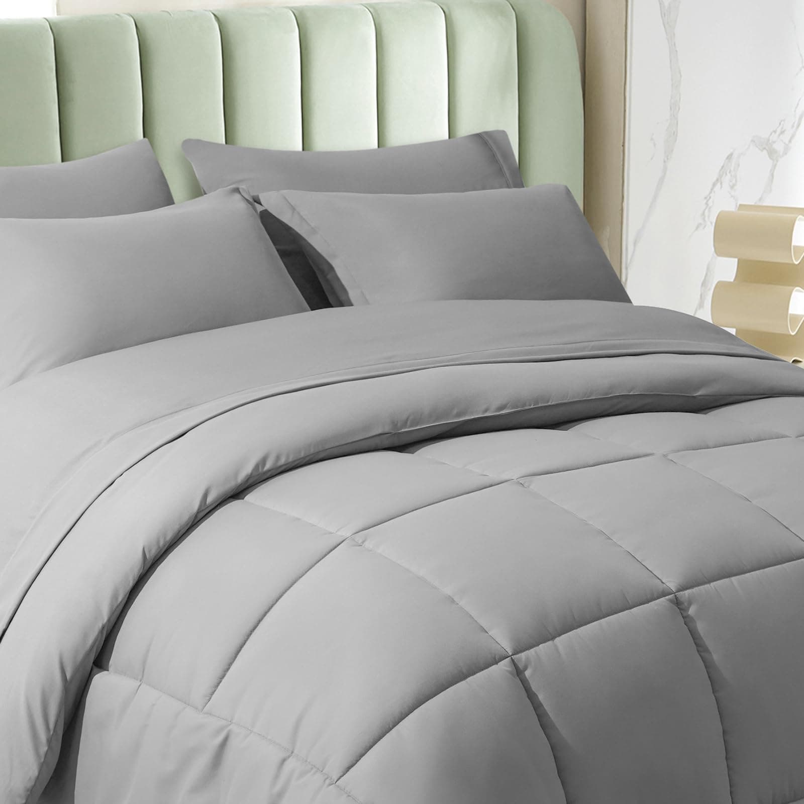 PHF7 Pieces King Comforter Set, Bed in a Bag Comforter & Sheet Set All Season, Ultra Soft Comfy Bedding Sets with Comforter, Pillow Shams, Flat Sheet, Fitted Sheet and Pillowcases, Grey
