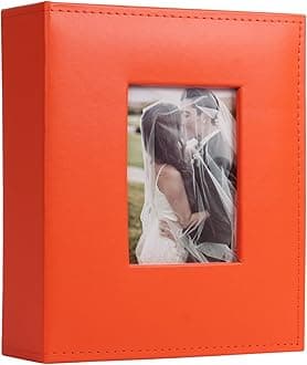 RECUTMS Photo Album 4x6 200 Photos, Leather Cover Wedding Family Photo Albums Holds 200 Horizontal 4x6 Photos (Orange)