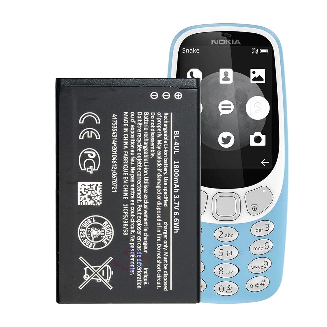 BL-4UL Battery Compatible with Nokia BL-4UL, BL-4WL 1800 mAh (3.7 V) for Asha 225, 3310, 3310 3G - Model 2017