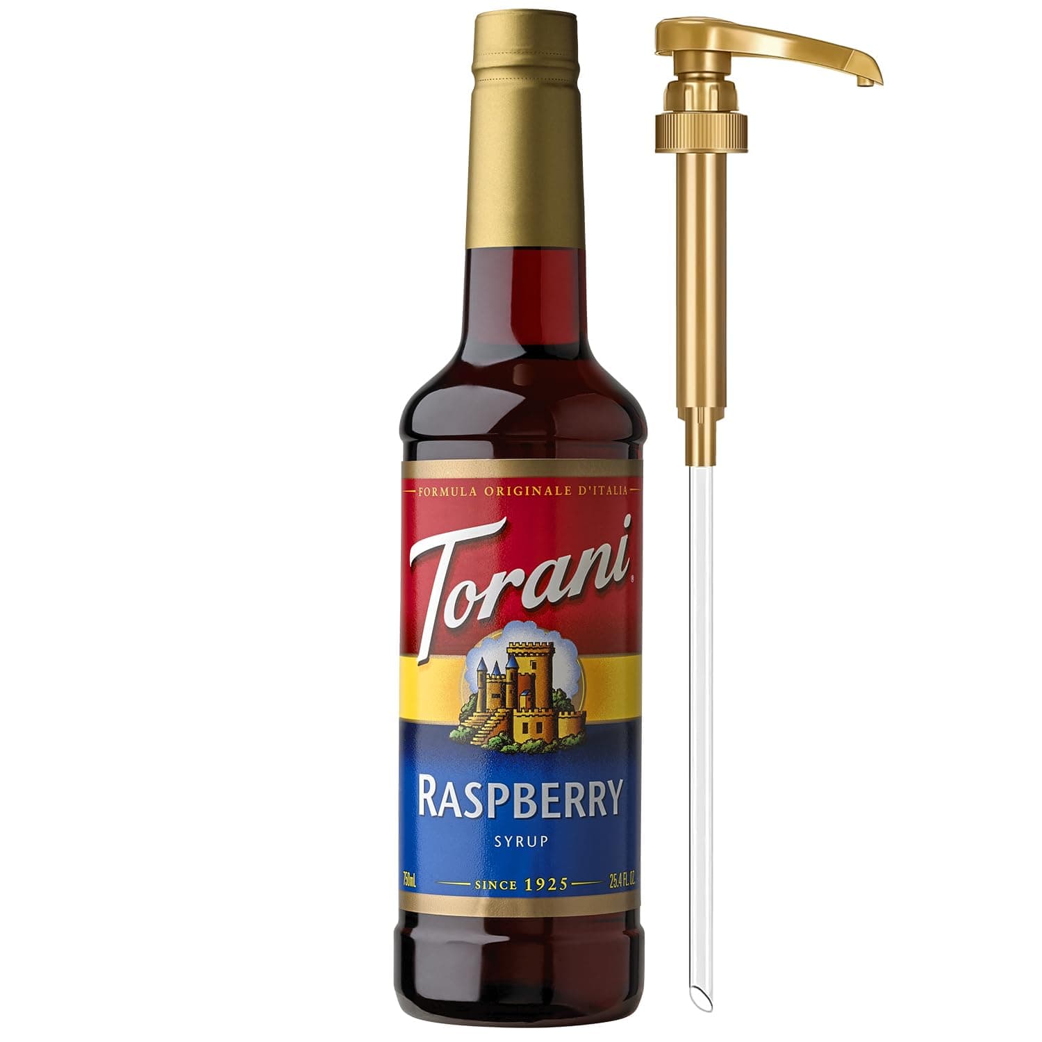 Raspberry Syrup for Drinks, Flavoring for Iced Tea, Lemonade, and Sodas, Pump Included, 25.4 Oz