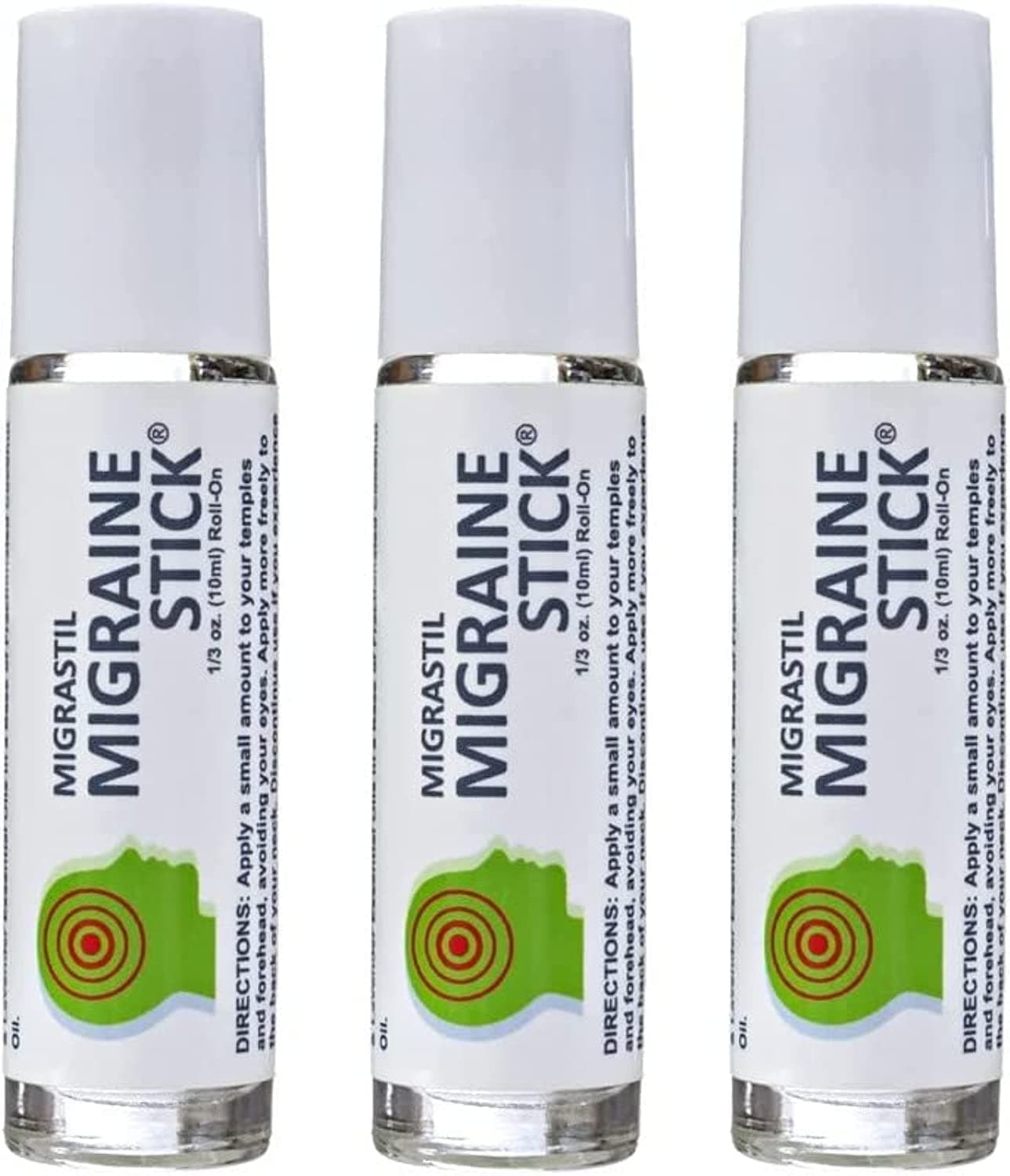 Basic Vigor Migrastil Migraine Stick Rollon - Fast Cooling Comfort for Your Head 3-Pack. Aromatherapy with Peppermint & Other Essential Oils. Metal Roller. Made in USA by Basic Vigor