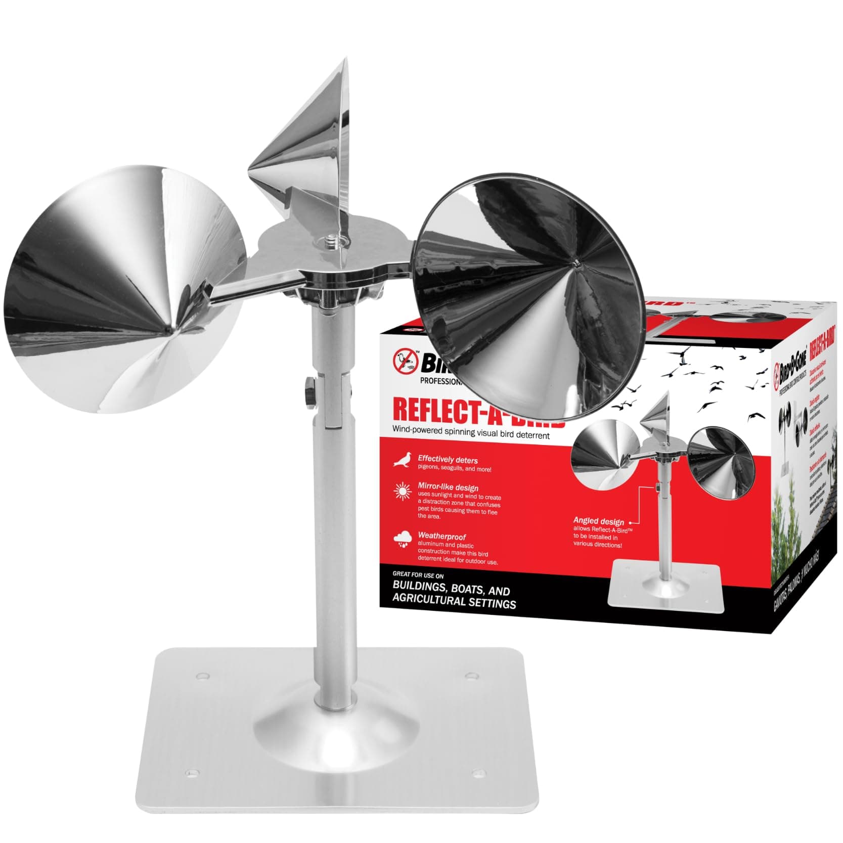 Bird B Gone Reflect-A-Bird Wind Spinner, Bird Deterrent Devices Outdoor to Scare Birds Away, Pigeon Deterrent to Keep Birds Away, Bird Reflector Woodpecker Deterrent for House, Bird Scare Devices