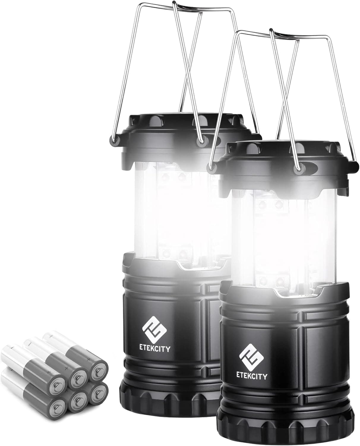 Etekcity Lantern Camping Essentials Lights, Led Flashlight for Power Outages, Battery Operated Lamp for Emergencies, Survival Gear, Hurricane Preparedness Items, Water Resistant, 2 Pack, Black