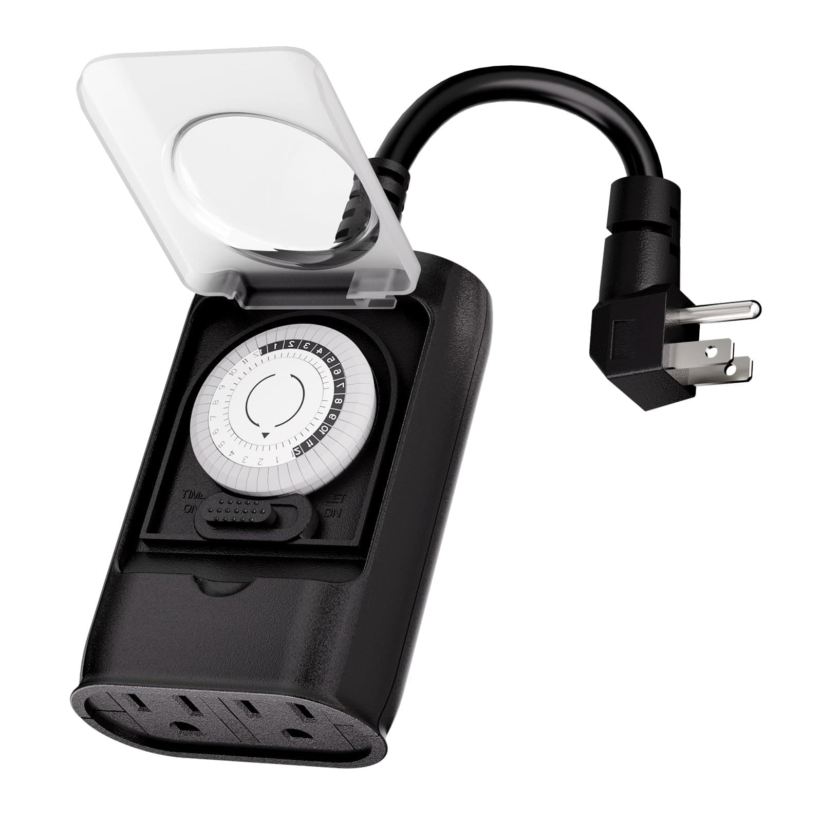 K KASONIC - Outdoor Light Timer Outlet, 24 Hour Mechanical Switch, Heavy Duty Plug in Timer Waterproof with 2 Grounded Outlet, ETL Listed (Black)