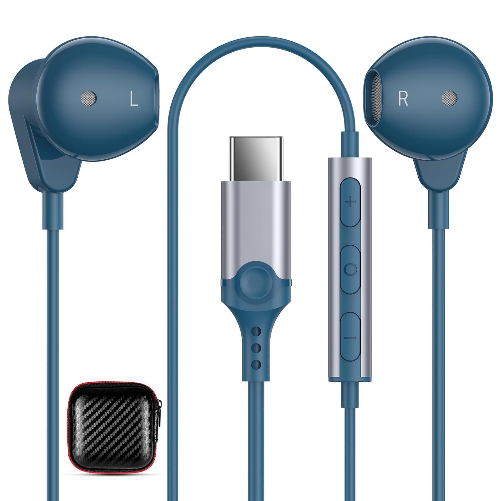 USB C Headphones for iPad A16 iPhone 15 Pro Max 16 Plus, USB Type C Earphones HiFi Stereo USB-C Wired Earbuds with Microphone Volume Control for S20 S21 S22 S23 S24 S25 Ultra FE, Pixel 6a 7a 6 7 Pro