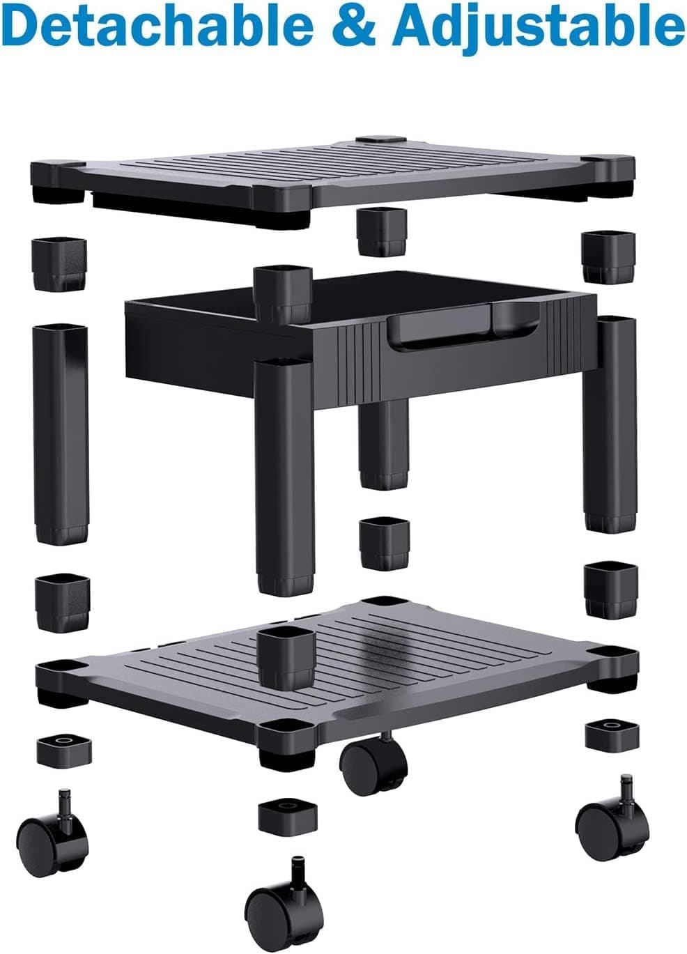 HUANUO Printer Stand with Cable Management and Storage Drawer, Locking Wheels, 14.1-inch Maximum Height for Under Desk, HNDPS
