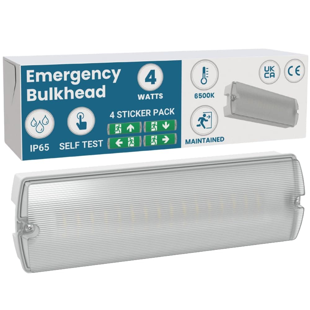 Self Test LED IP65 3hr Emergency Maintained/Non-Maintained Bulkhead Fire Safety Light Fitting with Exit Legends