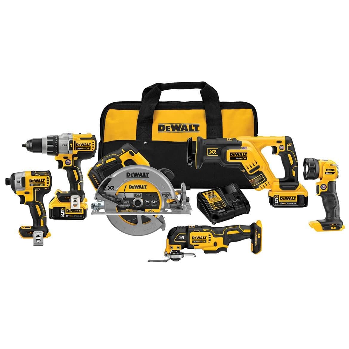 Power Tools Set 20V MAX, 6 Tools Cordless Power Tool Combo Kit, 2 Batteries, Charger, Hammer Drill Driver, Impact Driver, Circular Saw, Reciprocating Saw, Oscillating Multi-Tool,LED (DCK694P2)