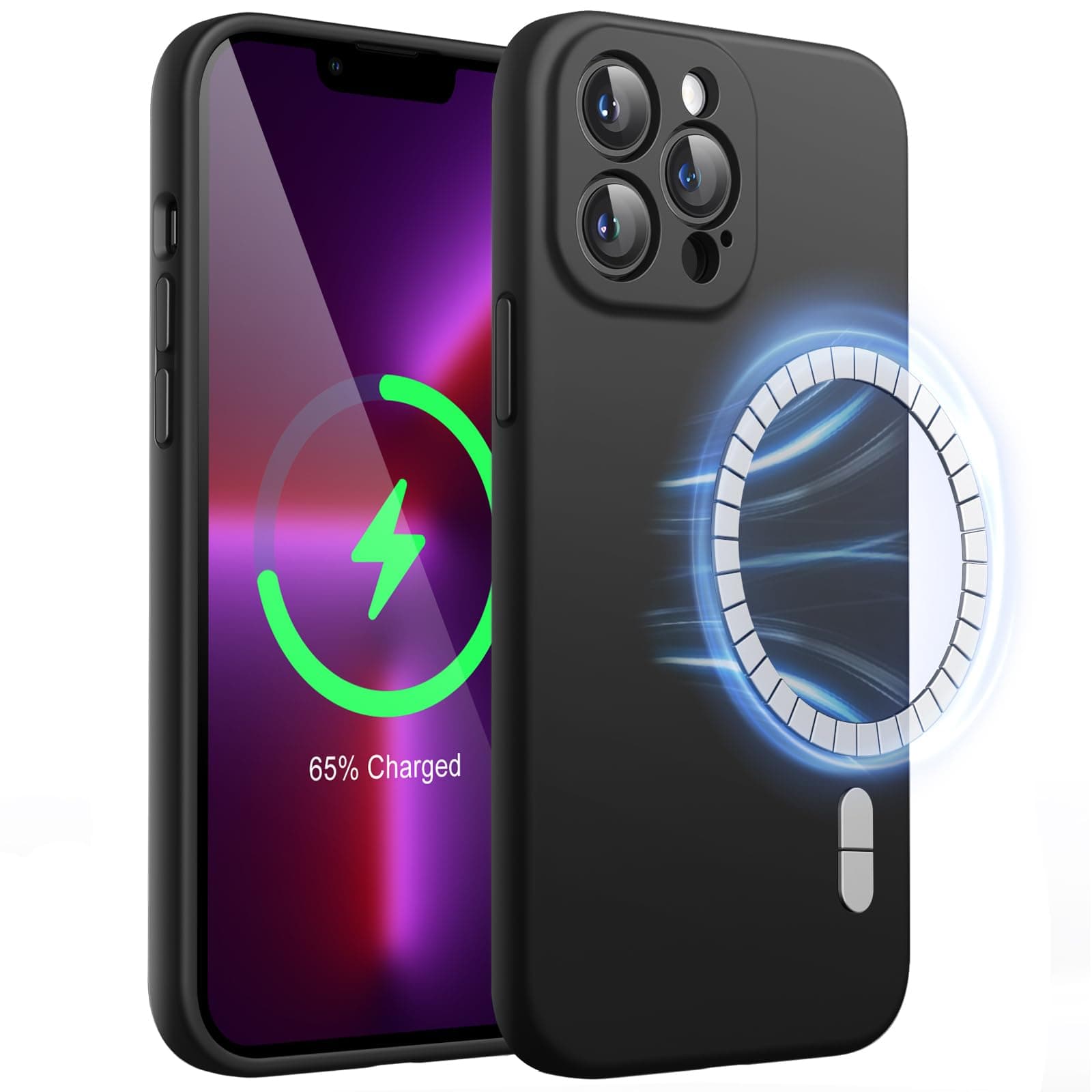 JETech Magnetic Silicone Case for iPhone 13 Pro Max 6.7-Inch, Compatible with MagSafe, Phone Cover with Camera Lens Full Protection (Black)
