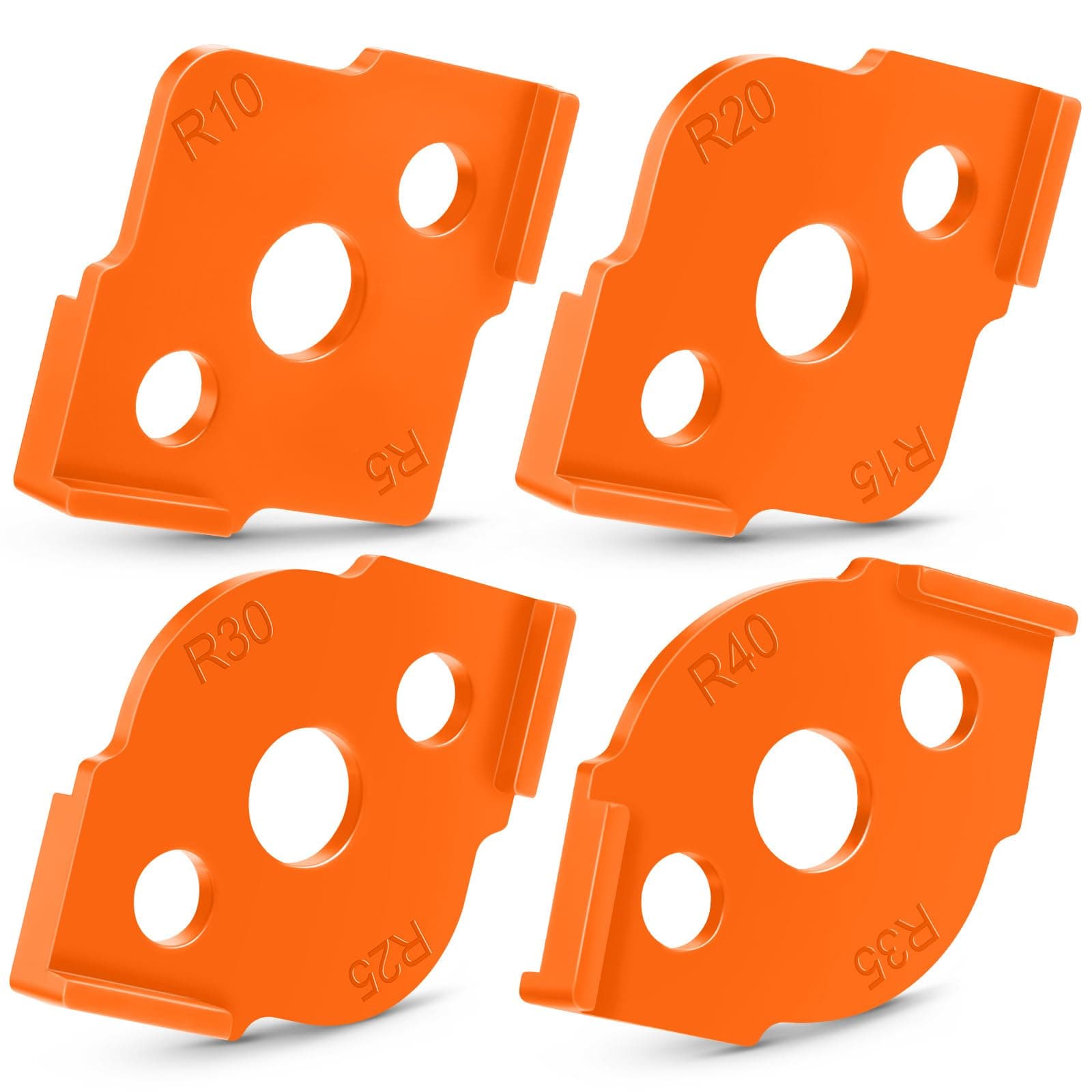 Xuhal 4 Pcs Router Corner Radius Template Radius Jig Router Templates for Woodworking Rounded Corner Routing Bit Guides with ABS Hard, R5/R10/R15/R20/R25/R30/R35/R40(Orange)