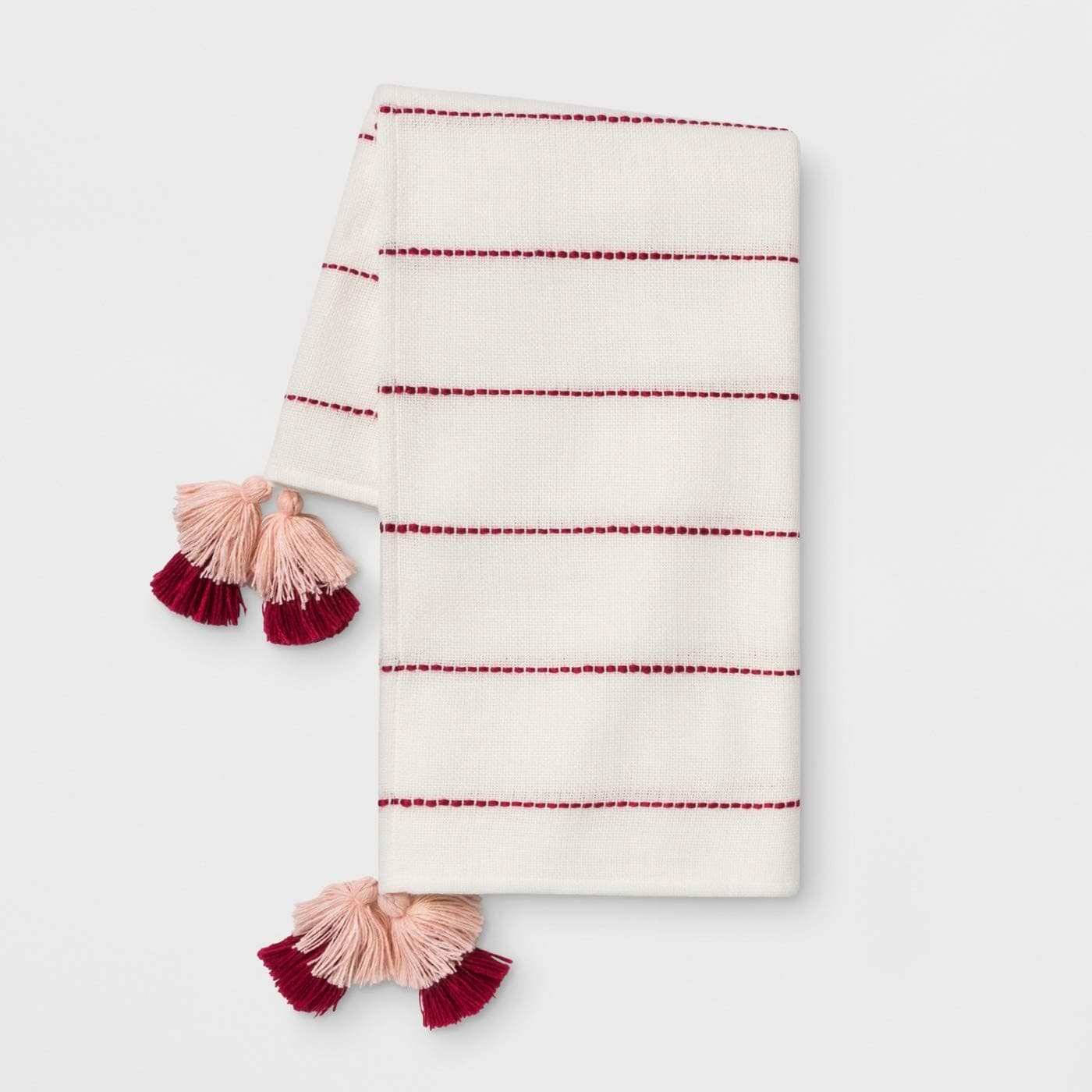 Striped Throw with Tassels Cream/Red