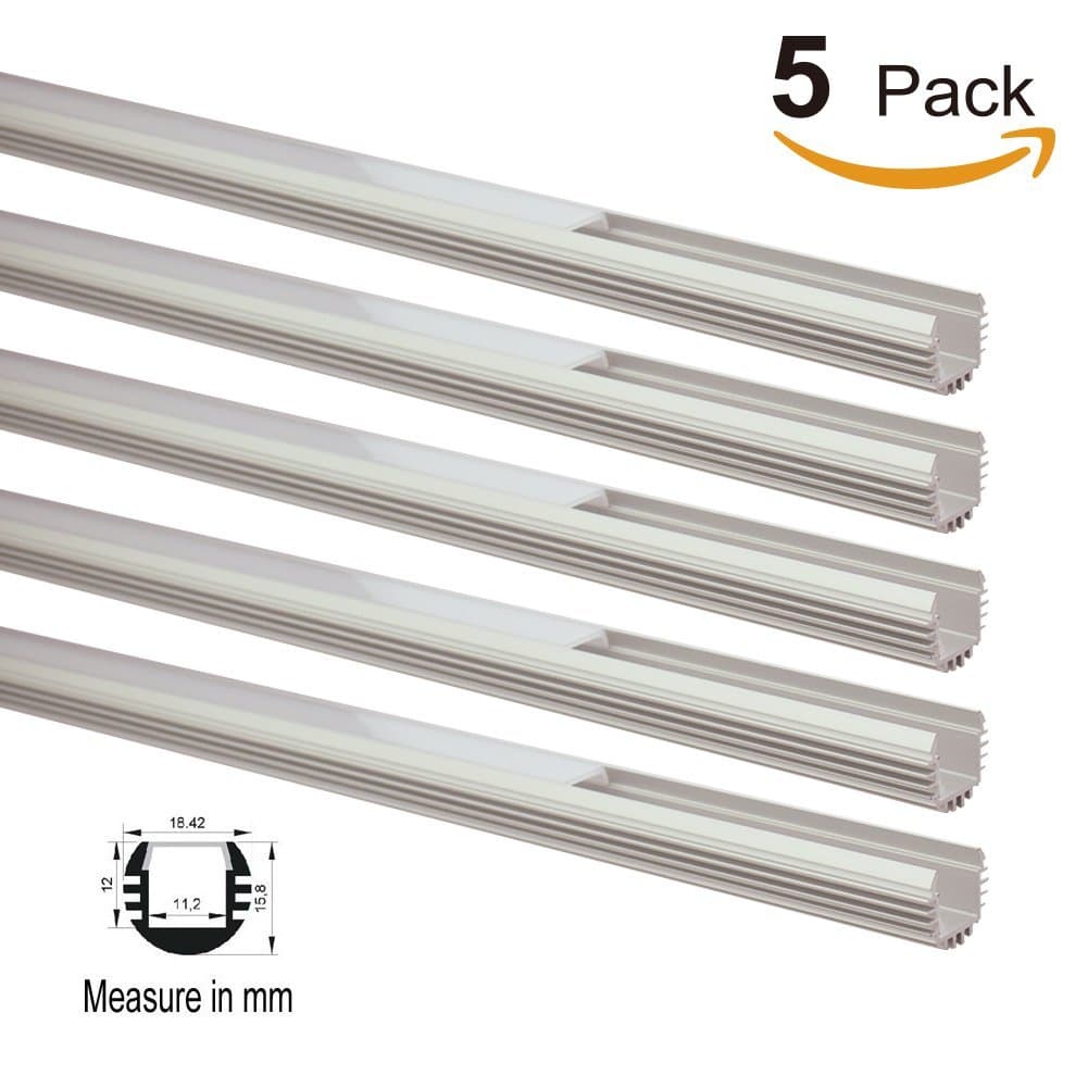ELETA (5 Pack) 3.3ft/1m Aluminum C Channel/Profile for LED Strip Lights, Under Cabinet/Counter Lights (PDS - O)