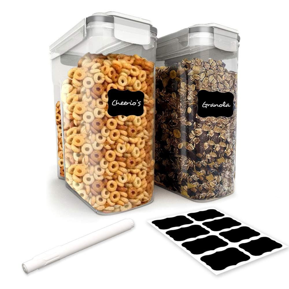 Cereal Container, 2 Piece Cereal Storage Containers with Airtight, 4 Side-Locking Lid. BPA Free Plastic Perfect for Food Storage or as a Cereal Dispenser