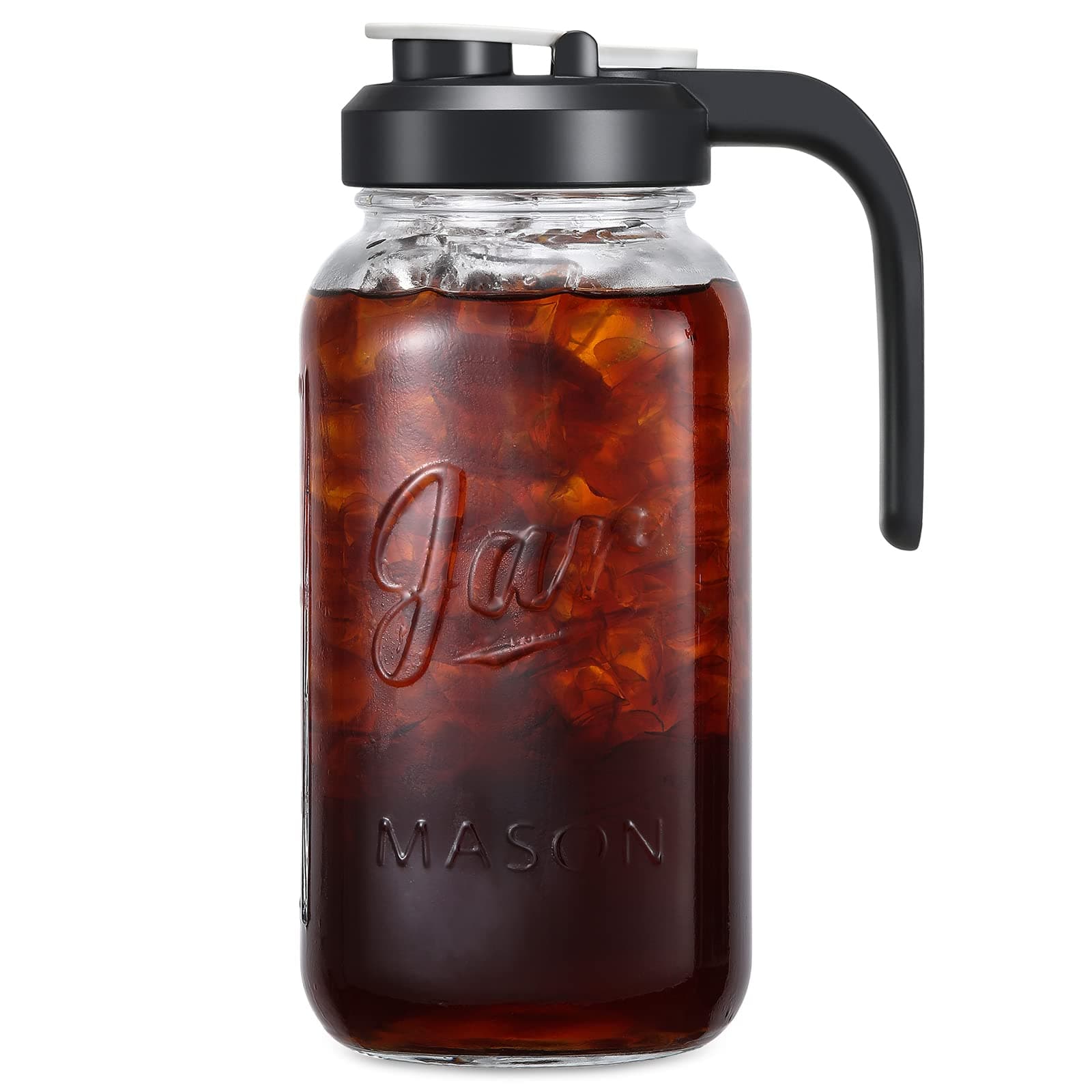 2 Quart Glass Pitcher with Lid - Airtight & Leakproof Mason Jar Pitcher with Filter Lid, Wide Mouth Glass Jar, Heavy Duty Glass Container for Water, Juice, Milk, Tea, Iced Coffee, and Drinks