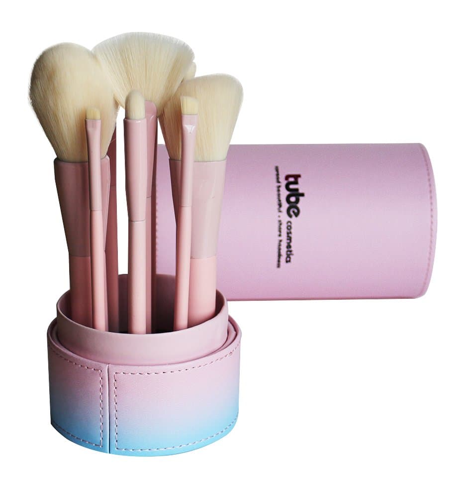 9 Piece Makeup Brush Set With Make Up Brushes Holder Base Gradient color (Pink)