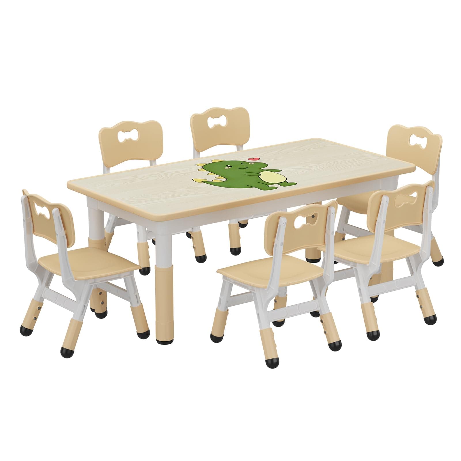 GAOMON Kids Table and 6 Chairs Set, Height Adjustable Toddler Table and Chairs Set for Ages 2-10, Graffiti Desktop, Non-Slip Legs, Children Activity Table for Daycare Classroom Home