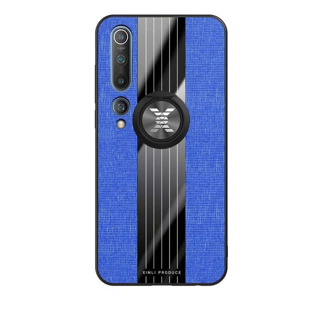 Ttimao Compatible with Xiaomi Mi Note 10 Lite Case 360 ° Rotation Ring Stand Ultra Slim Fabric Textured Pattern Case+1*Screen Protector Anti Scratch Protective Cover-Blue