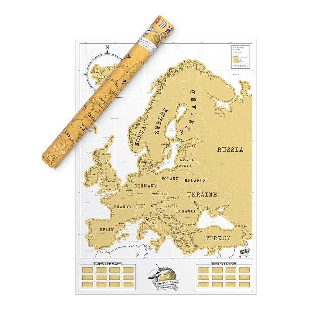 Luckies Europe Scratch Off Travel Map – Compact Personalized Scratch Map – Beautiful Scratch Poster – Amazing Map Décor – The Perfect Travel Gift – White & Gold