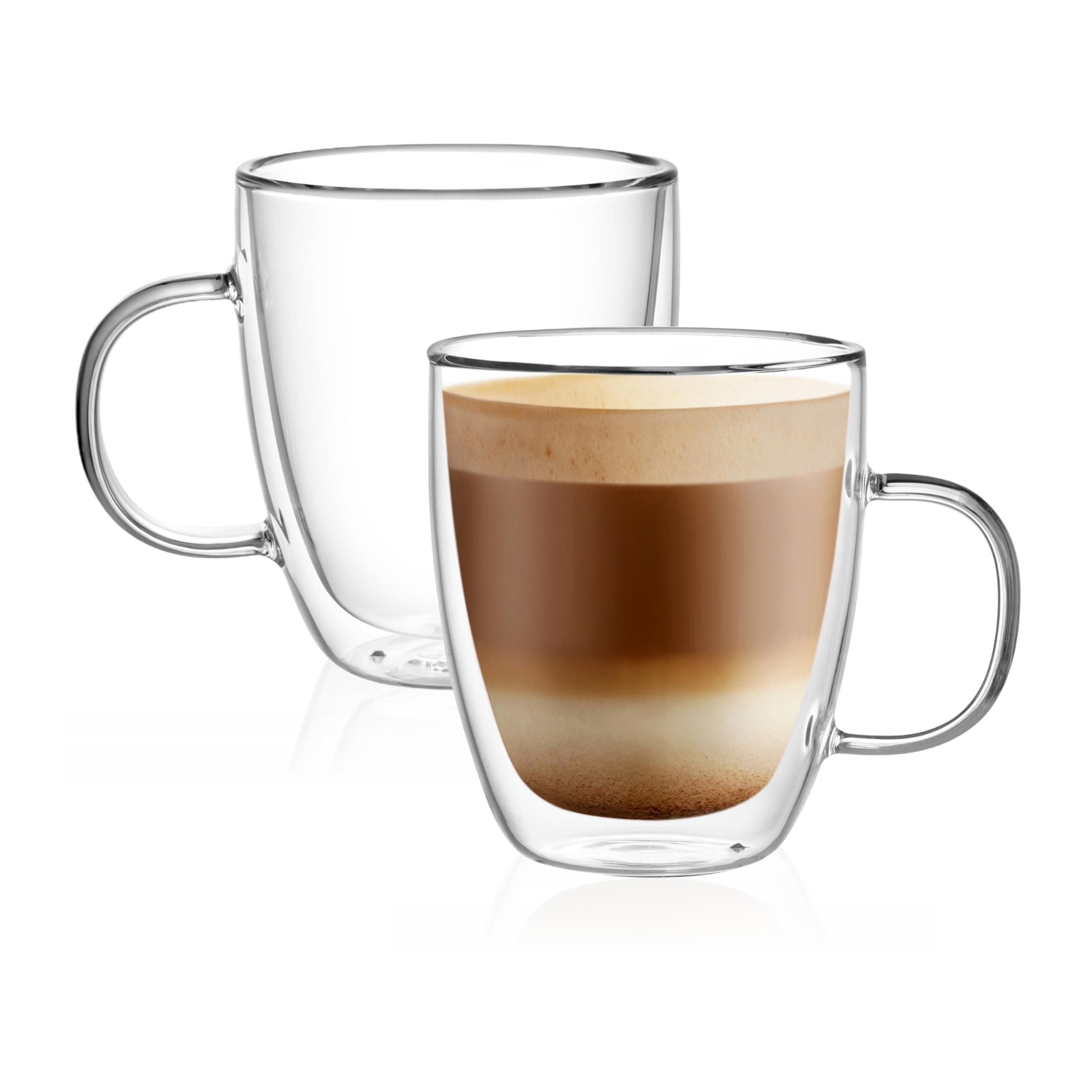 CNGLASS Double Wall Glass Coffee Mugs 12 oz,Insulated Glass Coffee Cups with Handle,Clear Espresso Mugs for Cappuccino,Latte,Tea Bags,Hot and Cold Beverages,Set of 2