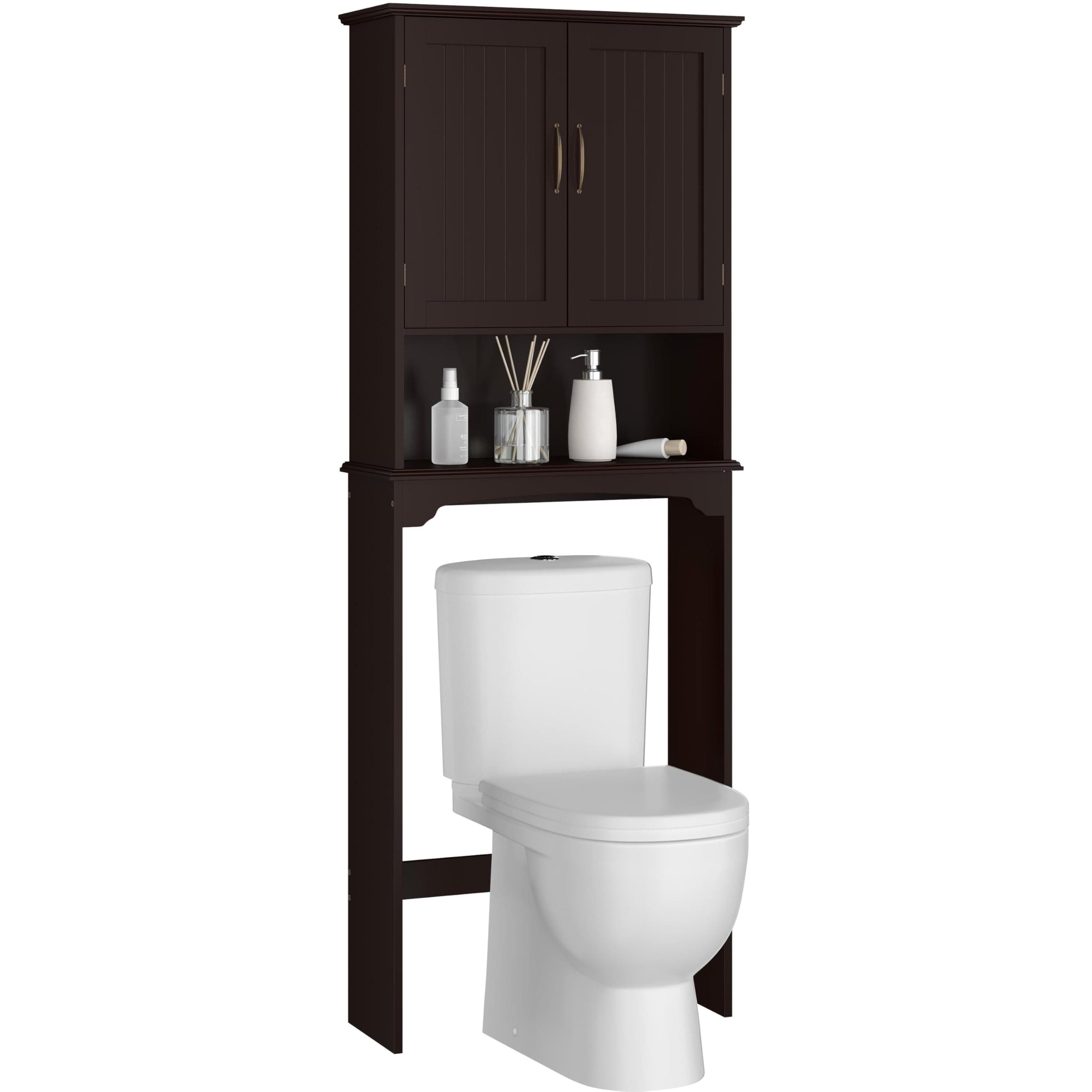 Yaheetech Over The Toilet Storage with 2 Doors & Adjustable Shelf, Free Standing Toilet Rack Wooden Space-saving Collect Cabinet, Bathroom Furniture, 9Dx24.5Wx66H Inches, Espresso