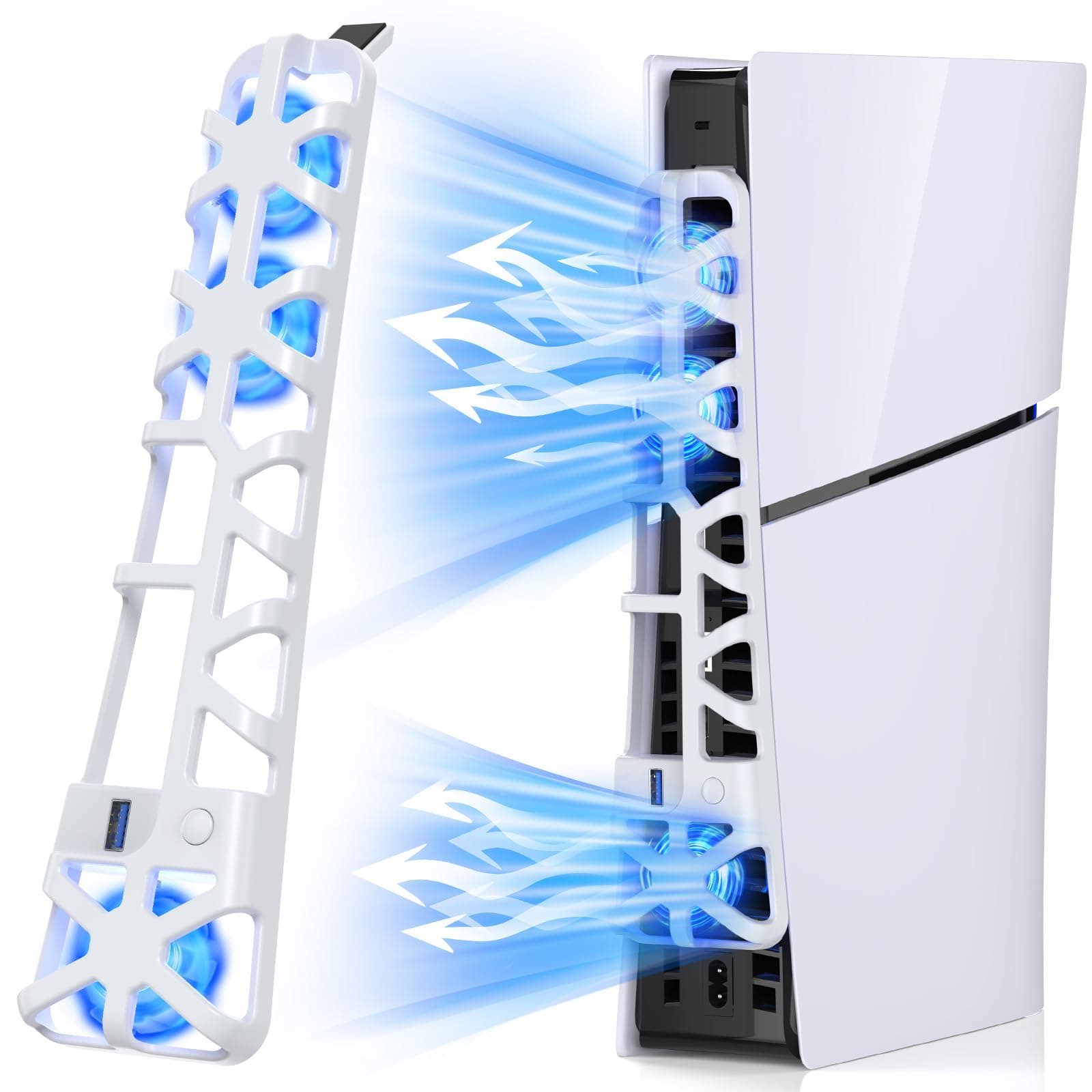 Klipdasse PS5 Slim Cooling Fan with Adjustable Speed - 3 Speed Settings, Silent Enhanced, Auto Power On/Off, with USB 3.0 Port, LED Light, Efficient Cooling System for PS5 Slim Disc and Digital