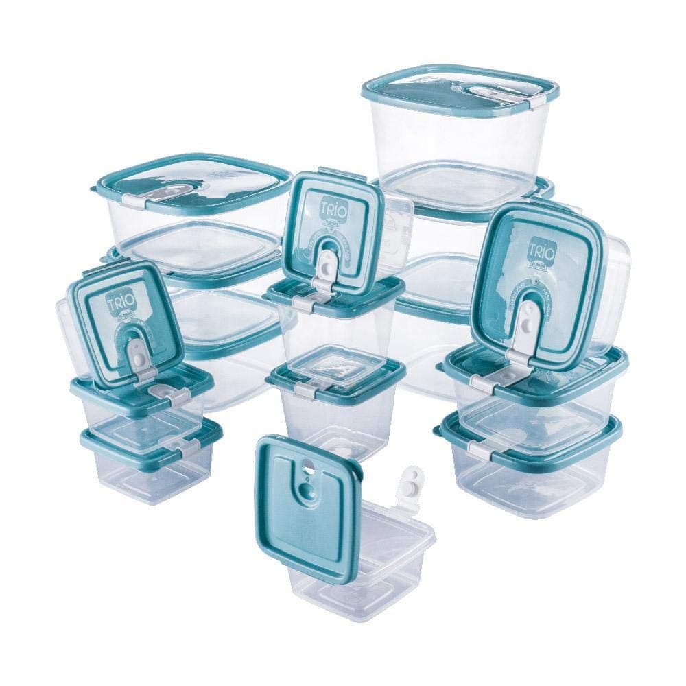Plastic Food Storage Containers w/attached Lids. Multi sizes Containers. Microwave/Freezer & Dishwasher Safe - Steam Release Valve. BPA/Free (16, Light Blue)