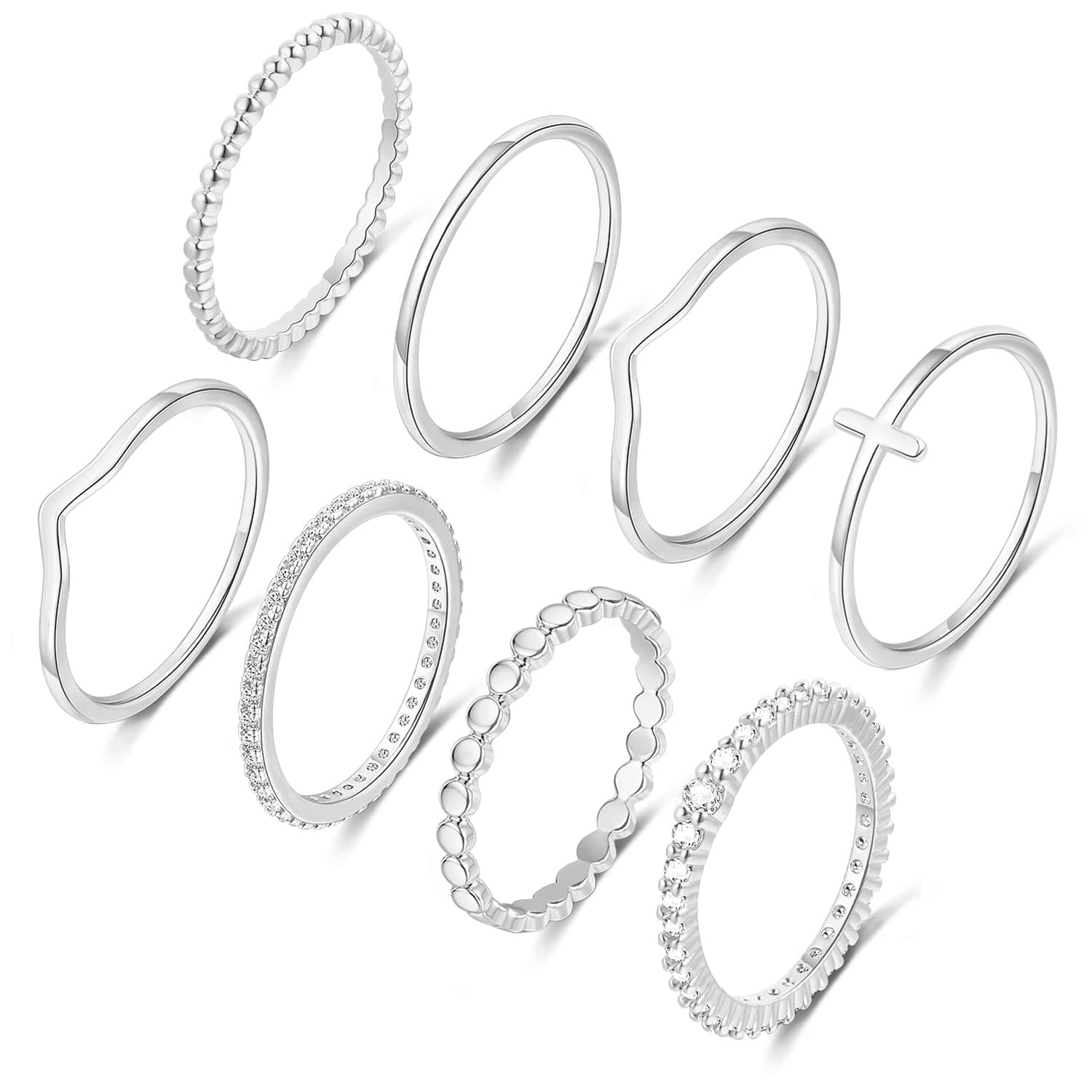 RLMOON8PCS 14K Gold/Silver Plated Ring Thin Stacking Ring for Women Non Tarnish Stackable Ring Dainty CZ Diamond Ring Size 4-11