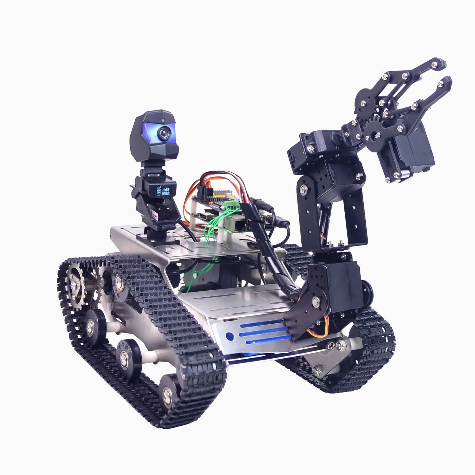 Smart Robot Car Kit for Raspberry Pi, Tank Robot Chassis Real-Time Video Transmission, WiFi/Bluetooth Control, Path Planning, Programmable Robot Kit (Without Raspberry Pi-Silver)