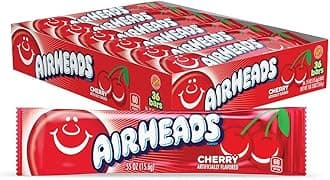 Airheads Candy Individually Wrapped Bars Cherry, Non Melting - Bulk Pack Of 36