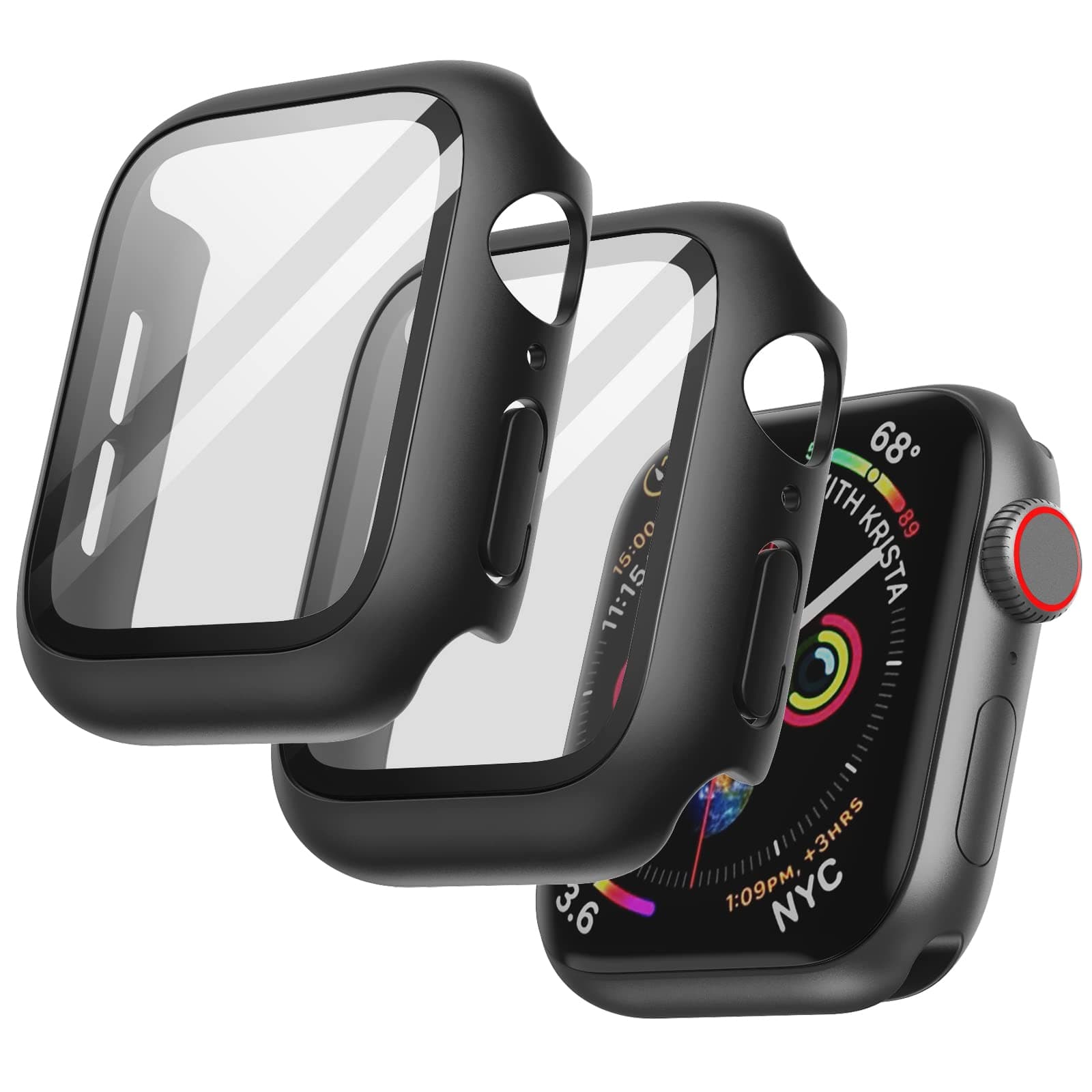 Case with Screen Protector for Apple Watch SE 3/2/1 (2025/2022/2020) / Series 6 5 4 44mm, Overall Protective Cover, Built-in Tempered Glass Film High Sensitivity, 2 Pack (Black)