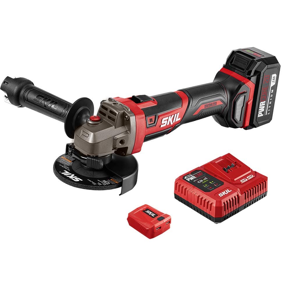 PWR CORE 20 Brushless 20V 4-1/2 Angle Grinder, Included 5.0Ah Battery, PWRJump Charger and PWRAssist USB Adapter - AG2907-1A