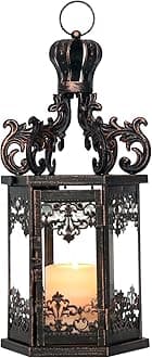 NEEDOMO Large Lanterns Decorative Outdoor, 17.7" Black Lanterns Decor Indoor with Tempered Clear Glass, Vintage Metal Hanging Candle Holder for Patio, Front Porch, Table, Wedding, Shelf