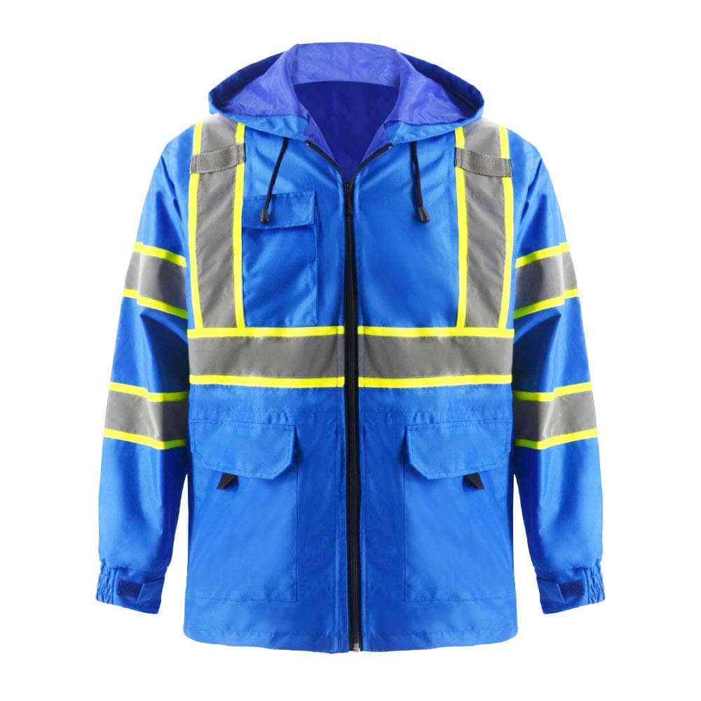 Thin Windproof Raincoat Blue Blazer Safety & Protective Jacket, ANSI Class 3 Waterproof Construction with 100% Polyester Taffeta Lining Work Wear (XL,Without Padding)