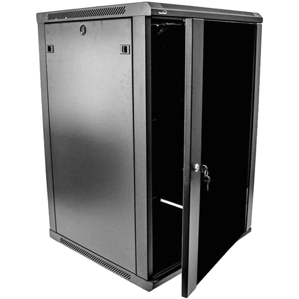 NavePoint18U Server Rack Enclosure - 23.6” Deep, 18U Wall Mount Network Cabinet with Locking Glass Door for 19” IT Equipment, 18U Network Rack with 2 Fans, Removable Side Panels, Black