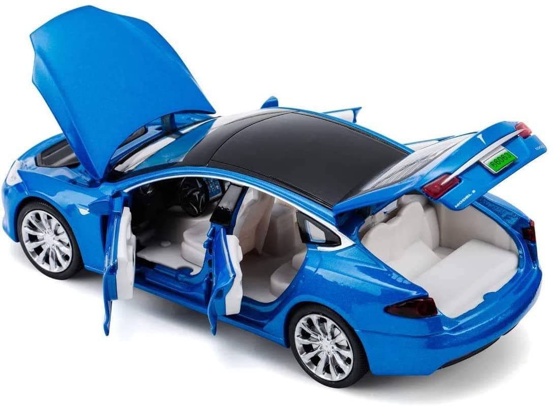 Car Tesla Model X90 1:32 Scale Alloy diecast Pull Back Electronic Toys with Lights and Music Model Car,Mini Vehicles Toys for Boys and Girls 3 to 12 Years Old Kids Gift (Blue)
