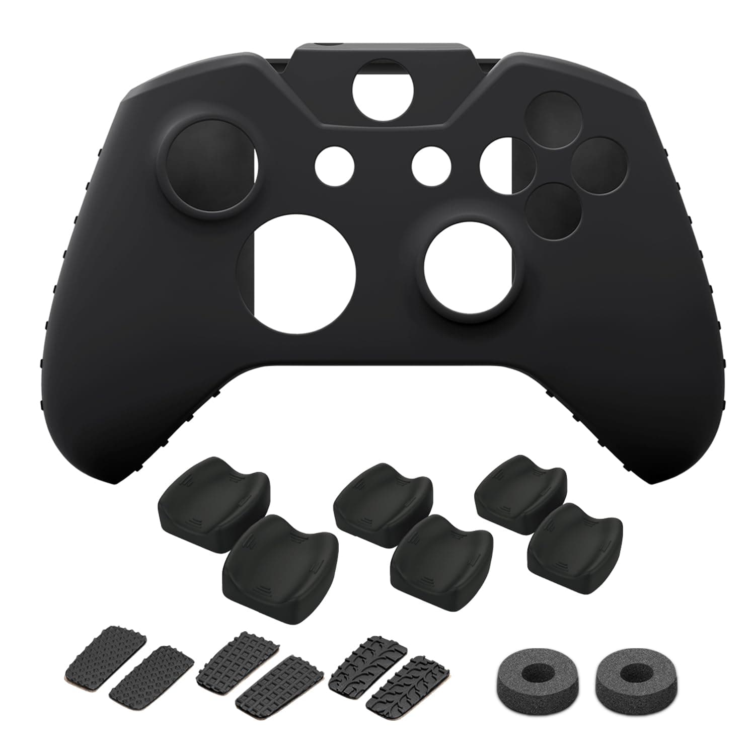NiTHO FPS Gaming Kit for Xbox One Controller, Enhancers Kit with Silicone Controller Cover Skin, 3 Sizes of Thumb Grip Caps, 3 Textures of Trigger Stickers, Analog Mini-Stick Precision Rings - Black