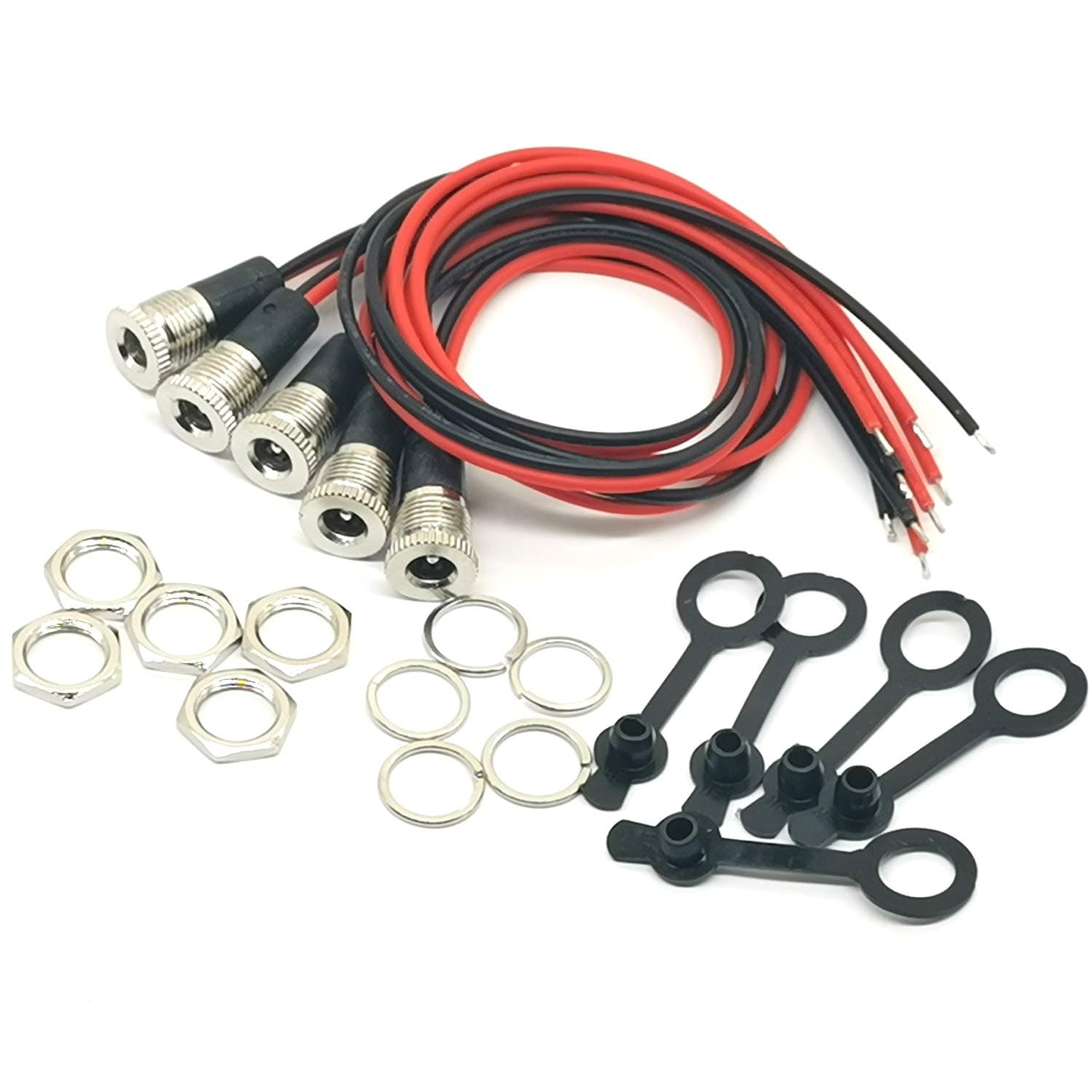 5Pack 5.5 x 2.1 MM 10A DC-099 Power Jack Cord Socket Threaded Female Mount Connector Adapter with Waterproof Cover Cap