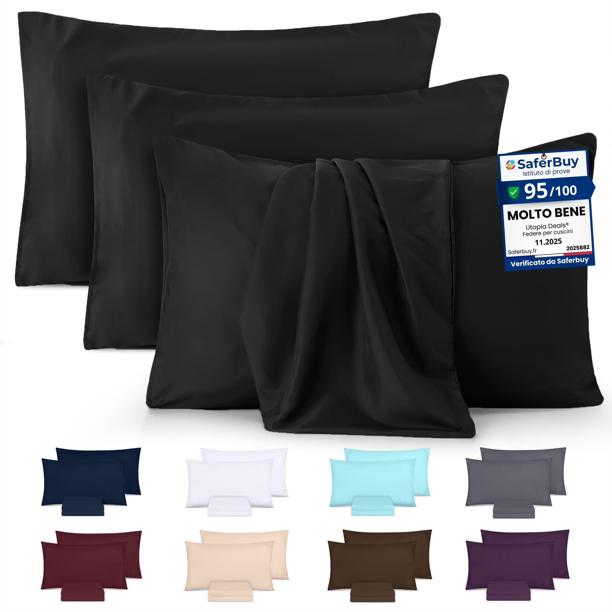 Utopia Bedding Pillow Cases 4 Pack- Standard Size 50x75 cm - 100% Brushed Microfiber Pillowcases with Envelope Closure - Wrinkle, Fade, Stain Resistant Pillow Cases - Black