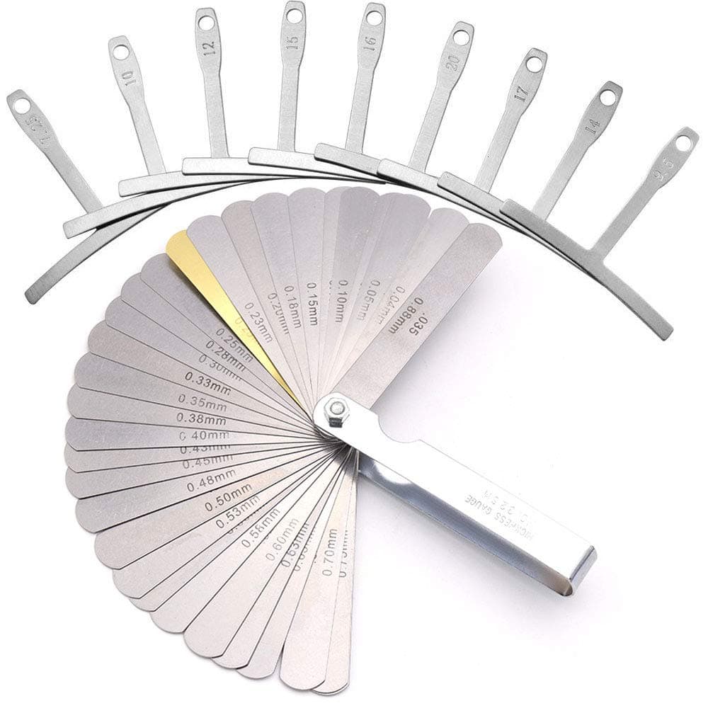Set of 9 Understring Radius Gauge Luthier Tools and 32 Blades Feeler Gauge Dual Marked Metric & Imperial Gap Measuring Rulers Tool for Guitar and Bass Bridge Saddle Adjustments