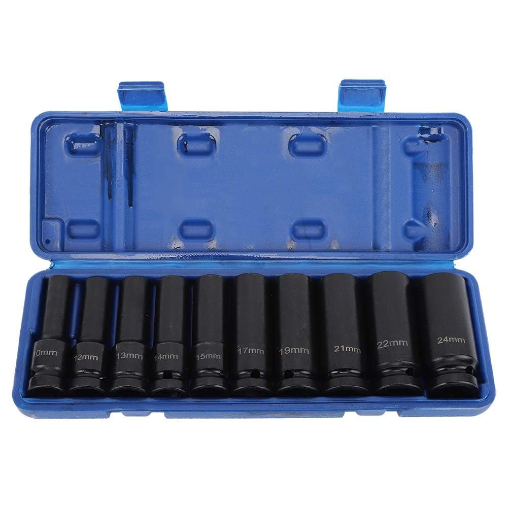 Walfront 10 Pieces Impact Socket Set 1/2in Drive Hex Socket Chrome Molybdenum Steel Impact Socket Replacement Tool