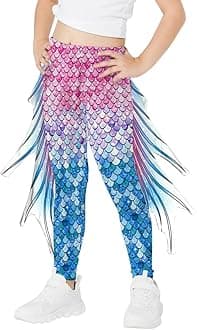 Eciodci Girl's Mermaid Leggings 3D Fish Scale Print High Waisted Stretchy Pants Birthday Halloween Costume Tights for Girls