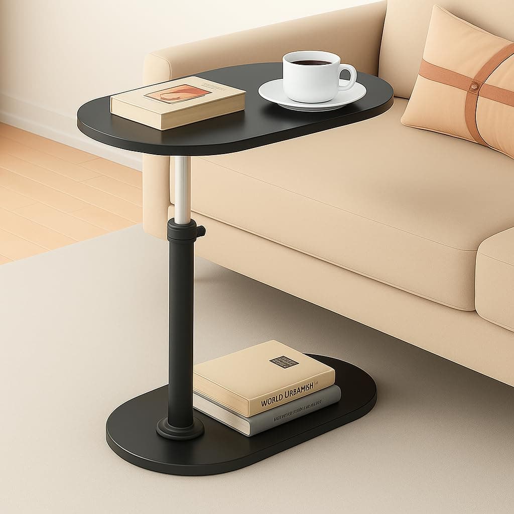 MTANK Adjustable Table Stands Couch Side Table, Swivel TV Tray Table, 360° Top Moving C-Shaped End Table, Slides Under Couch Side Stand| (Black, Shinning), Engineered Wood