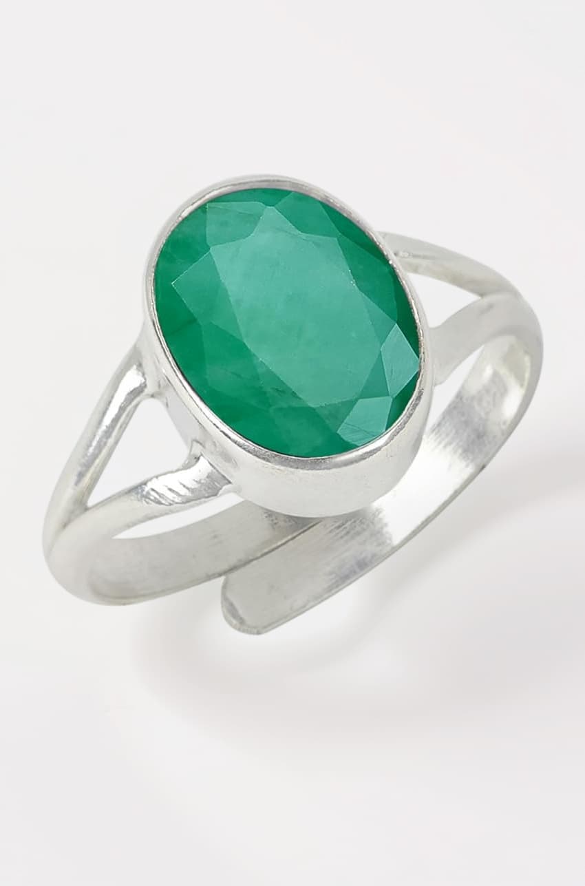 Natural Certified Panna Ring Emerald Ring Gemstone Ring Original Silver 925 Adjustable Ring for Women Men - 5 Ct Panna