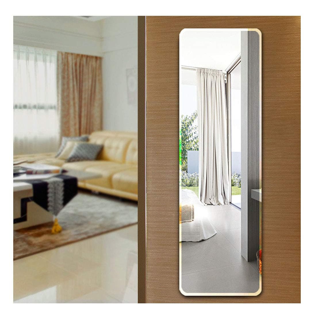 Wall Mounted Beveled Edge Mirror Doors Hanging Mirrors Full Length Glass Panel Rectangular Frameless Mirror for Bedroom Bathroom Living Room Wall Décor