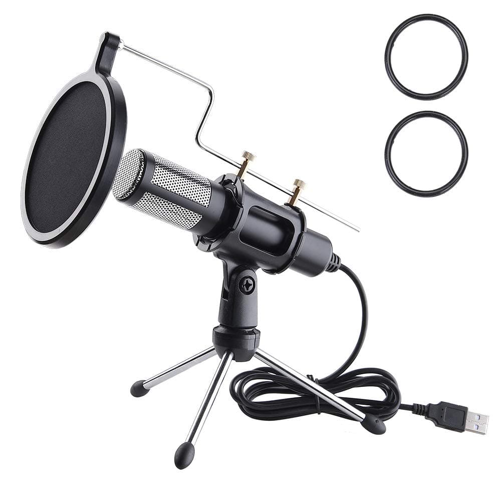 Condenser USB Microphone with Foldable Tripod Stand Dual-Layer Anti-Spray Cover for Game Chat Skype YouTube Studio Audio Recording Laptop Computer
