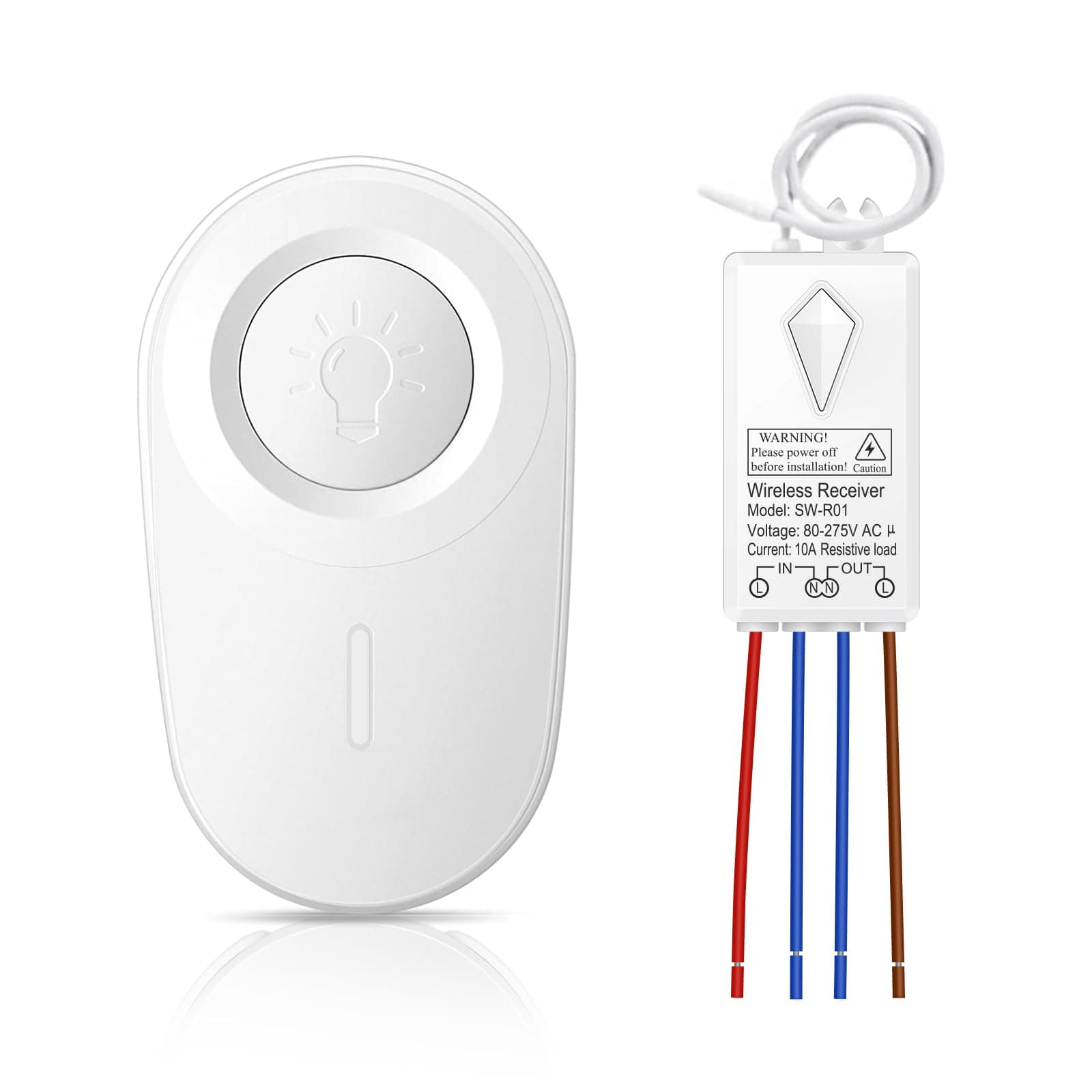 Thinkbee Wireless Light Switch and Receiver Kit - Mini Remote Control Switch for Ceiling Lights, Lamps, Lighting Fixture, No in-Wall Wiring No WiFi Needed, Pull Chain Replacement