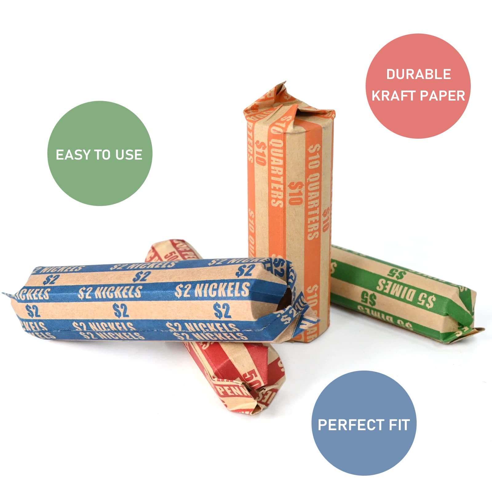 DGBDPACK 500 Assorted Flat Coin Wrappers, Striped Coin Wrapper for Dimes, Nickels, Pennies, Quarters