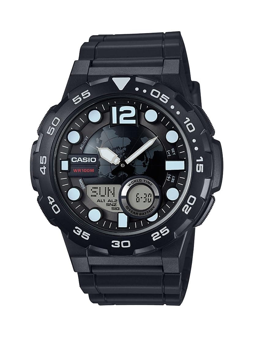 Casio Men's '3D Dial' Quartz Resin Automatic Watch, Color:Black (Model: AEQ100W-1AV)