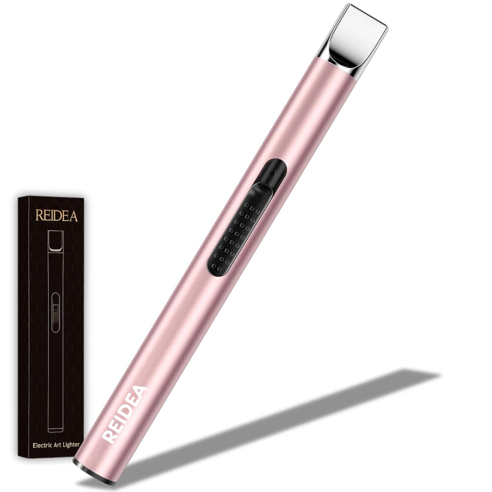 2 Pcs Electronic Candle Lighter Gift Arc Windproof Flameless USB Rechargeable Lighter with Safe Button for Home Kitchen (Rose Gold)