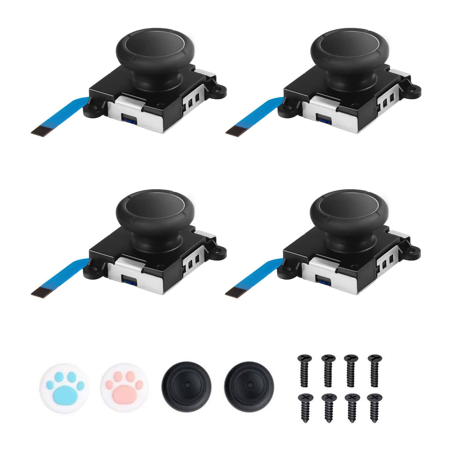 Joycon Joystick Replacement 4 Pack, Replacement Joy-stick Analog Thumb Stick for Switch Joycon Controller & Switch Lite, Left/Right Analog Joystick with Thumbstick Grips & Screws